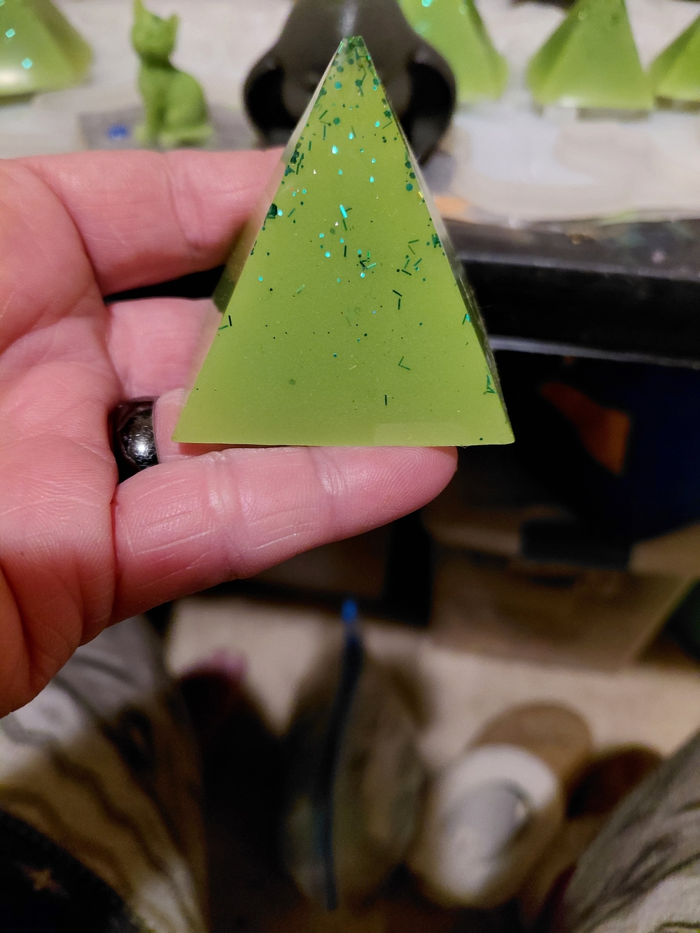 Handmade Lime Green Pyramid Resin Accent - Unbranded